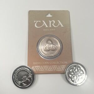 3 Set Tara Ireland Irish Coins Claddagh, Trinity & Celtic Knot Silver Rose Gold